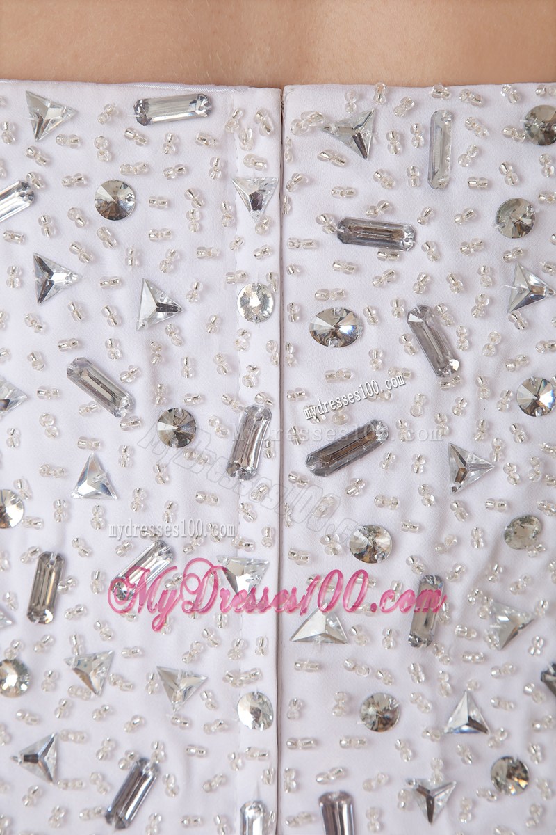 Rhinestone Accent Bodice White Floor-length Mermaid Prom Dress with Pleats