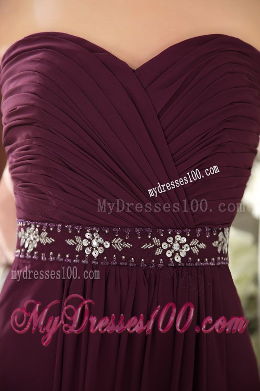 Ruches and Beading Accent on Dark Purple Chiffon Prom Gown in Dark Purple