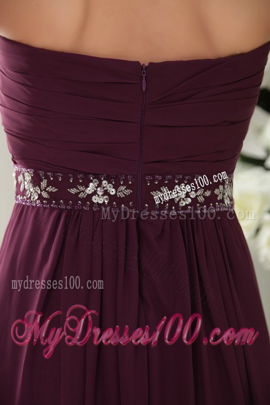 Ruches and Beading Accent on Dark Purple Chiffon Prom Gown in Dark Purple