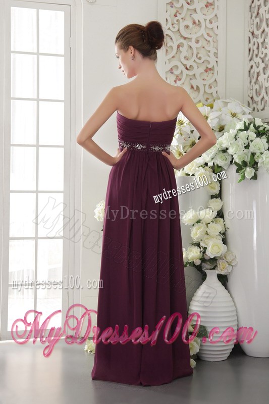 Ruches and Beading Accent on Dark Purple Chiffon Prom Gown in Dark Purple