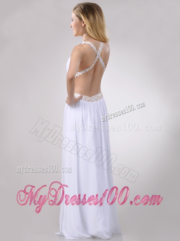 Beautiful Deep V Neckline Evening Dress with Beaded Decorated Criss Cross