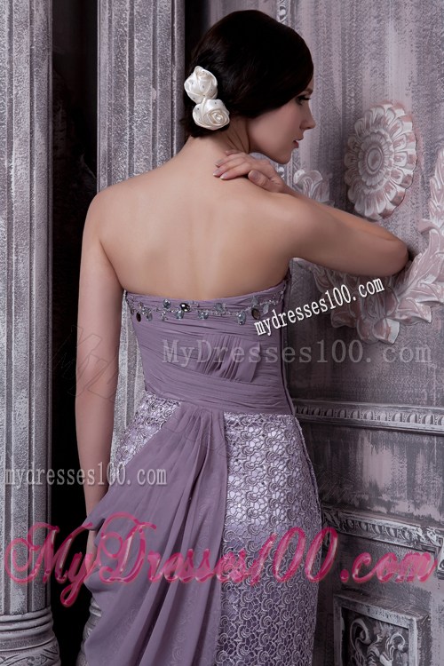 Column Sweetheart Lavender Sleeveless Brush Train Gowns for Prom with Beading