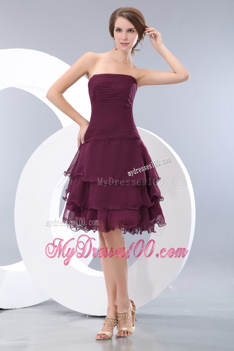 Customize Mini-length Chiffon Burgundy Prom Dresses with Ruches and Layers
