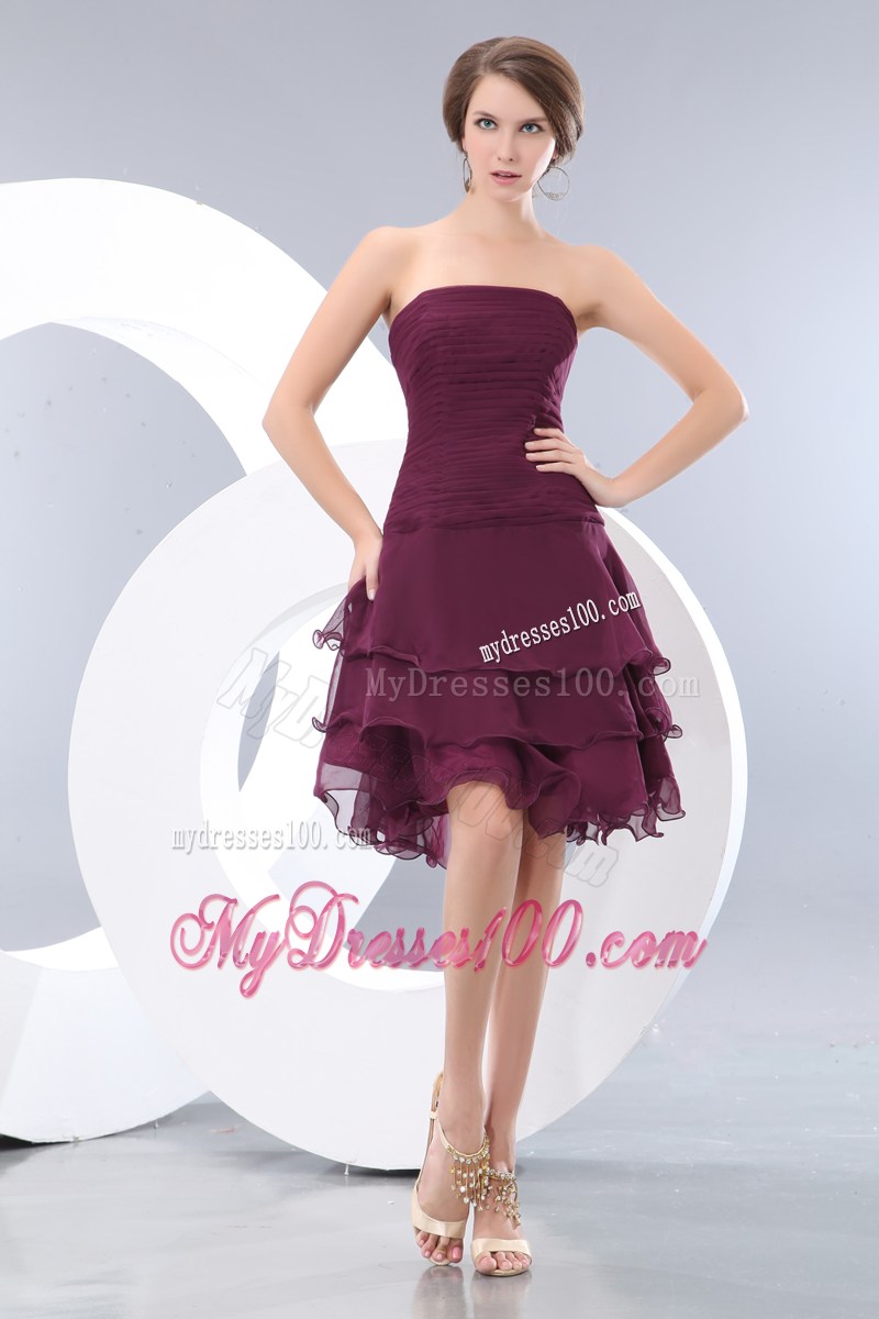 Customize Mini-length Chiffon Burgundy Prom Dresses with Ruches and Layers