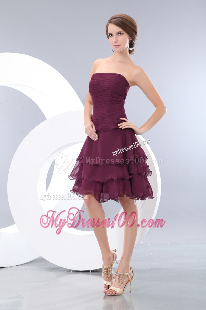 Customize Mini-length Chiffon Burgundy Prom Dresses with Ruches and Layers