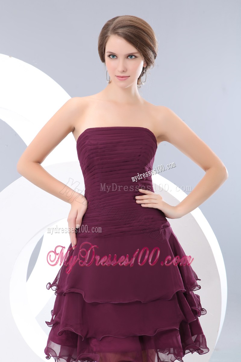 Customize Mini-length Chiffon Burgundy Prom Dresses with Ruches and Layers