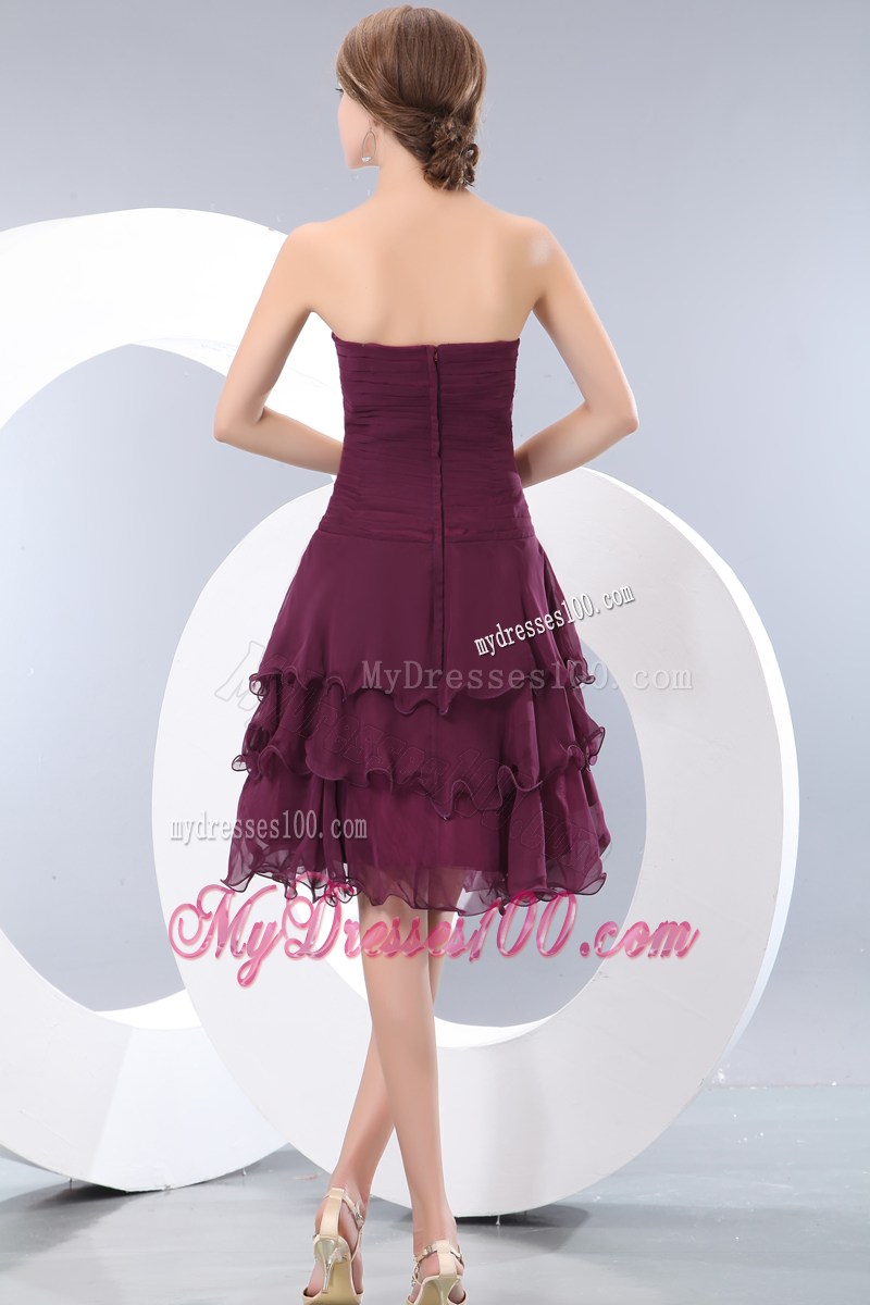 Customize Mini-length Chiffon Burgundy Prom Dresses with Ruches and Layers