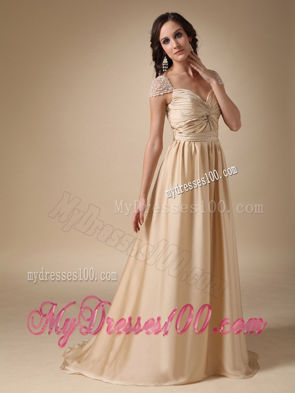 Sweetheart Brush Gold Taffeta Ruched Prom Gown in Column Style