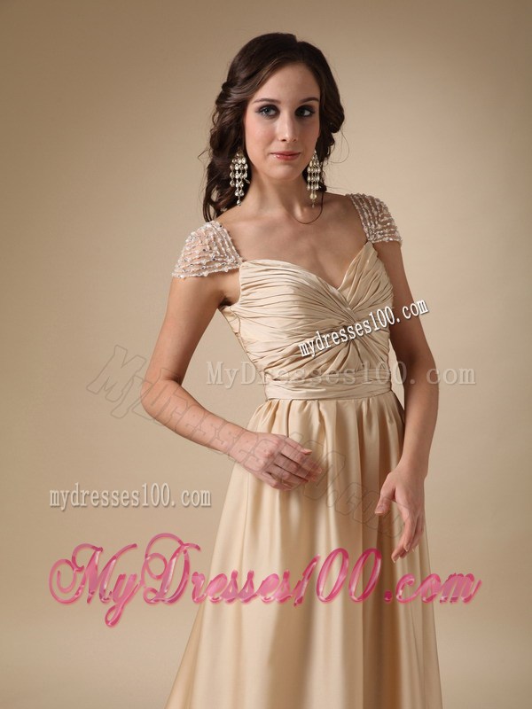 Sweetheart Brush Gold Taffeta Ruched Prom Gown in Column Style