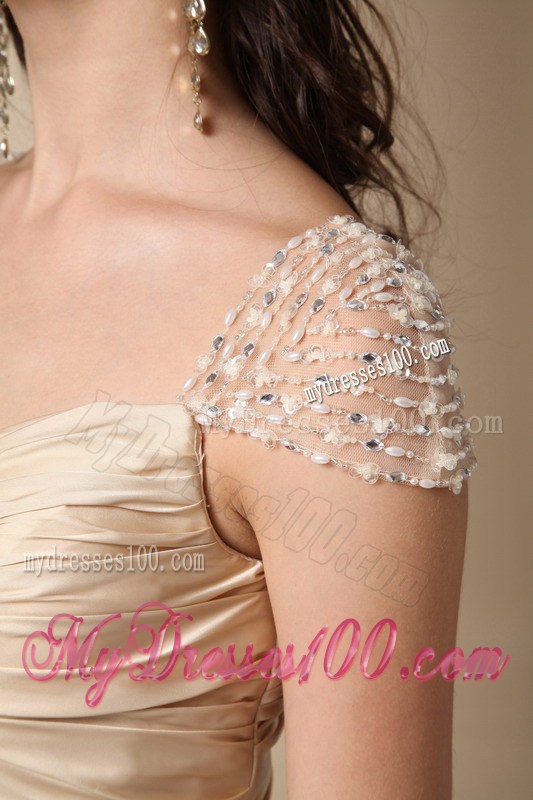 Sweetheart Brush Gold Taffeta Ruched Prom Gown in Column Style