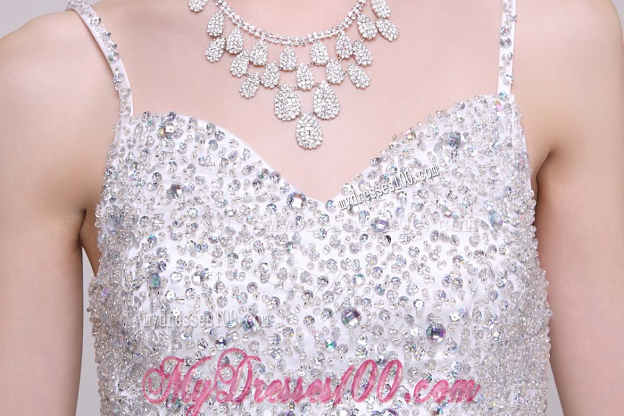 Champagne Spaghetti Straps Empire Chiffon Beaded Decorate Evening Dress