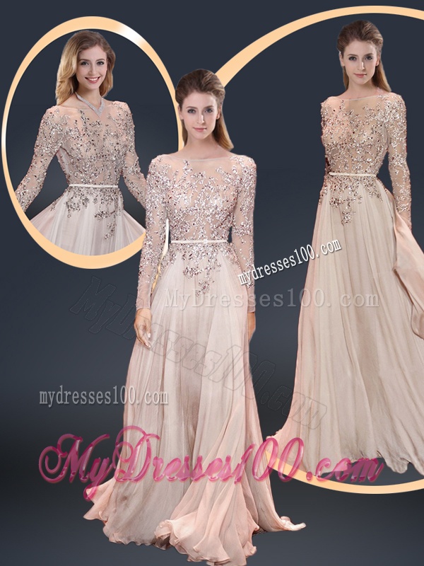 Cheap Brush Train Champagne Evening Dresses with Beading