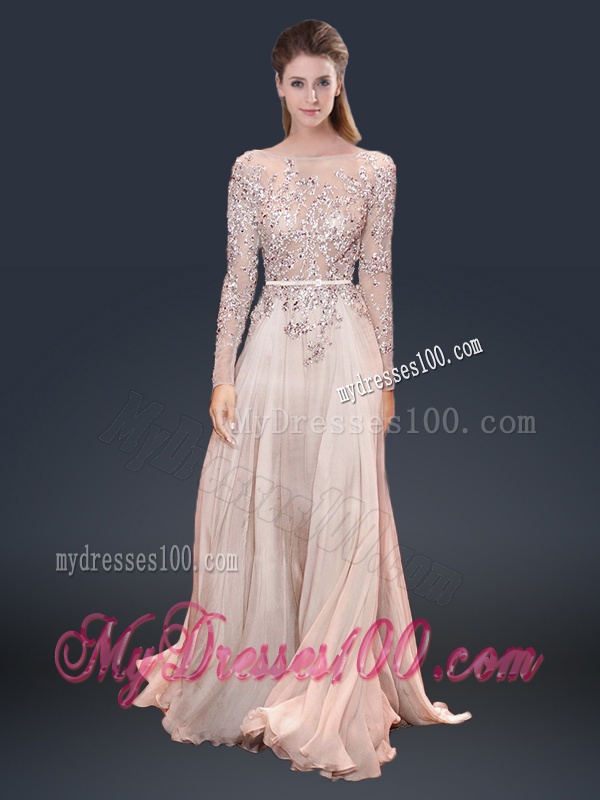 Cheap Brush Train Champagne Evening Dresses with Beading