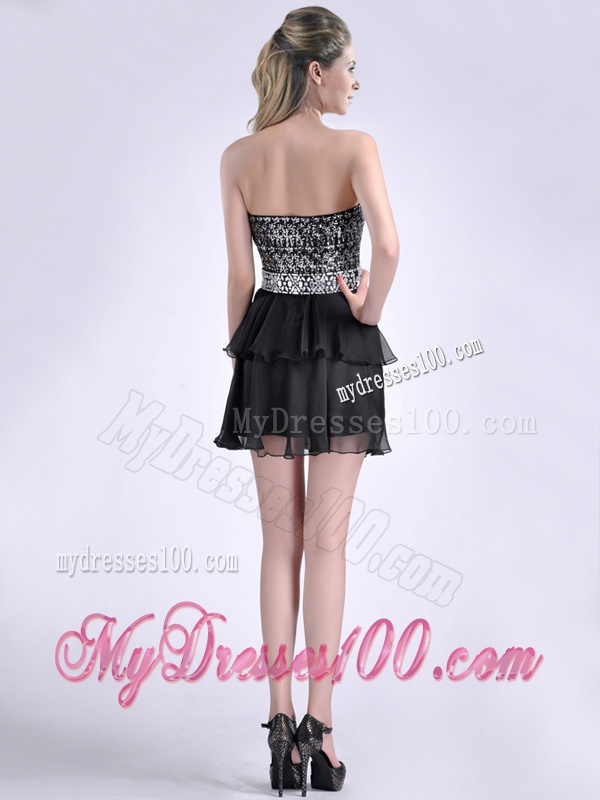Cheap Sweetheart Black Short Evening Dress in Sequins and Chiffon