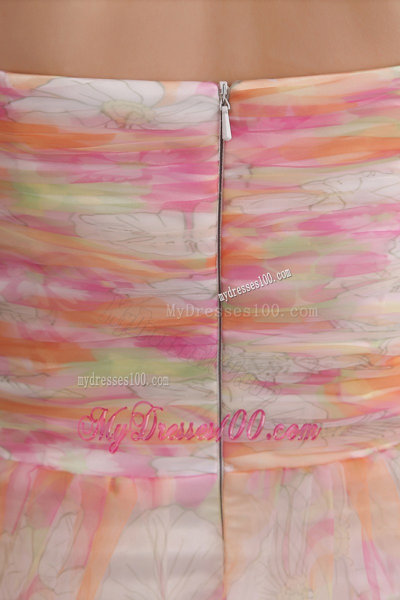 Colorful Floor-length Sweetheart Zipper-up Prom Gown with Ruches and Print