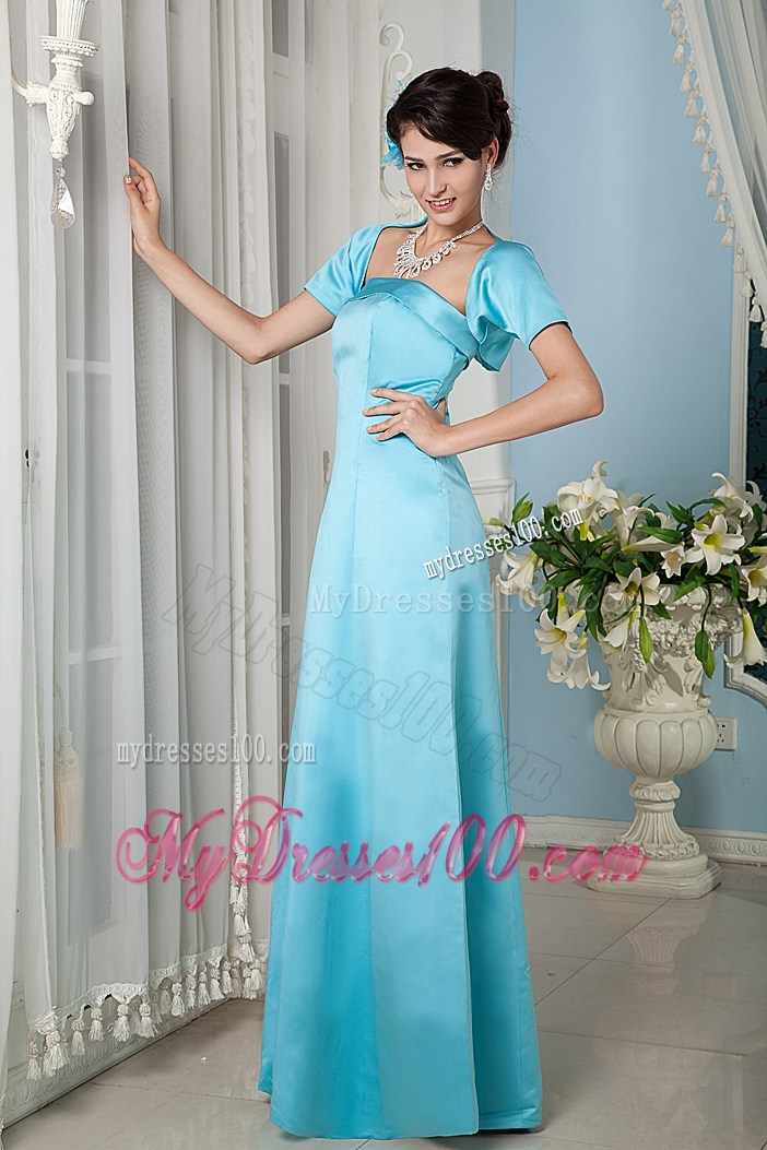Aqua Blue Column Strapless Floor-length Satin Prom Gowns with Jacket