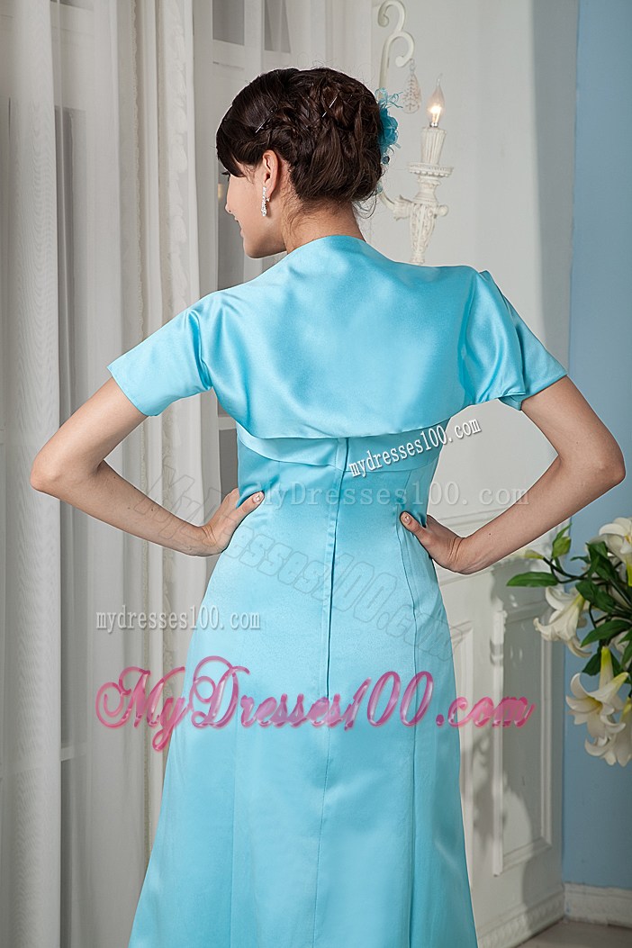 Aqua Blue Column Strapless Floor-length Satin Prom Gowns with Jacket