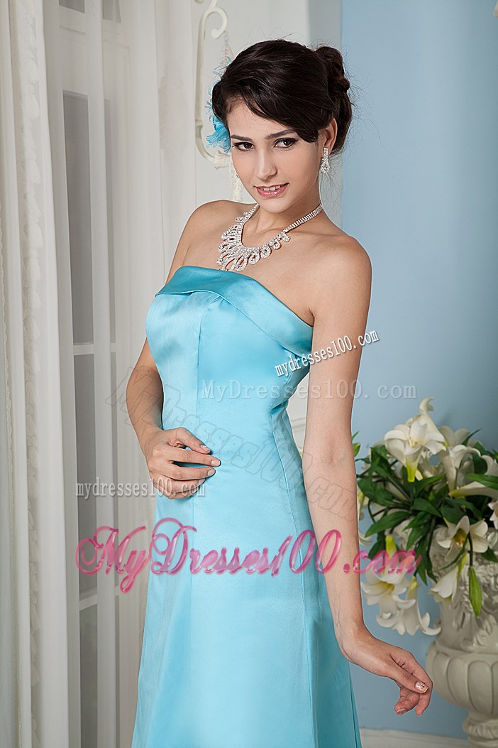 Aqua Blue Column Strapless Floor-length Satin Prom Gowns with Jacket