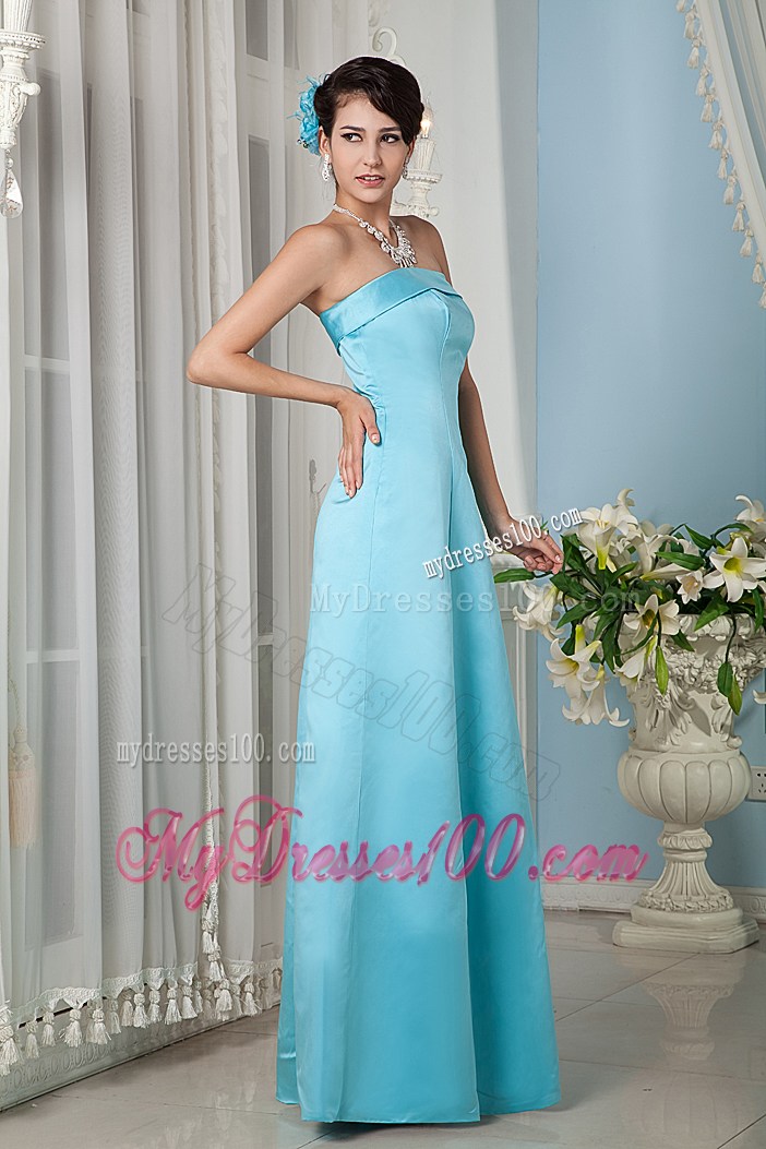 Aqua Blue Column Strapless Floor-length Satin Prom Gowns with Jacket