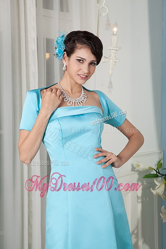 Aqua Blue Column Strapless Floor-length Satin Prom Gowns with Jacket