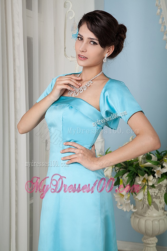 Aqua Blue Column Strapless Floor-length Satin Prom Gowns with Jacket