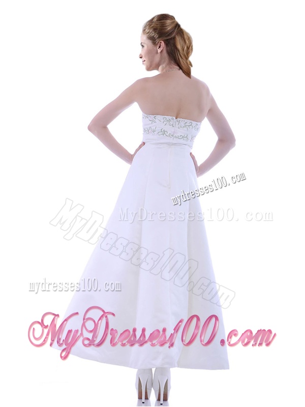 Elegant Ankle Length White Evening Dress with Embroidery and Beading