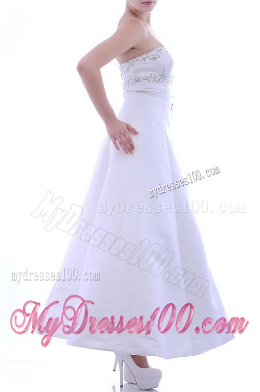 Elegant Ankle Length White Evening Dress with Embroidery and Beading