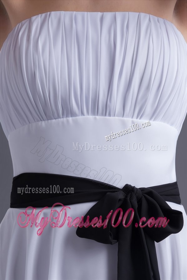 Elegant Empire Sash Knee-length White Chiffon Evening Dress with Strapless