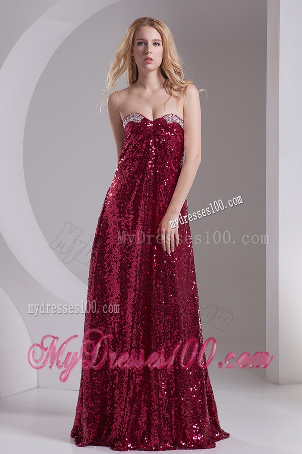Empire Burgundy Sweetheart Beading and Sequins Floor-length Evening Dress