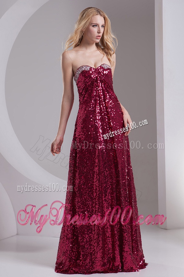 Empire Burgundy Sweetheart Beading and Sequins Floor-length Evening Dress