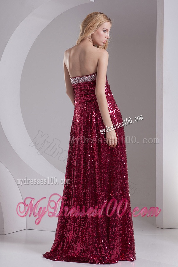 Empire Burgundy Sweetheart Beading and Sequins Floor-length Evening Dress