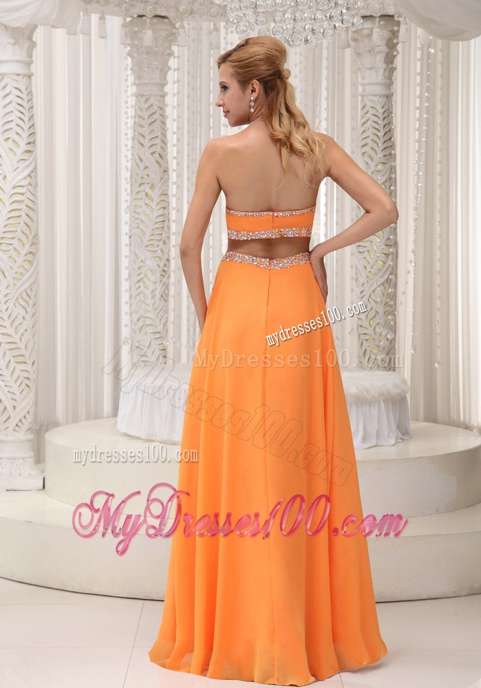 Strapless Sweetheart Orange Chiffon Floor-length Prom Dress with Cutout Waist