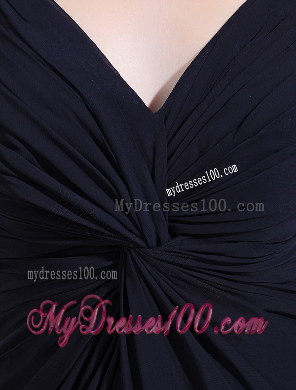 Empire Floor-length Straps Ruching Navy Blue Evening Dress