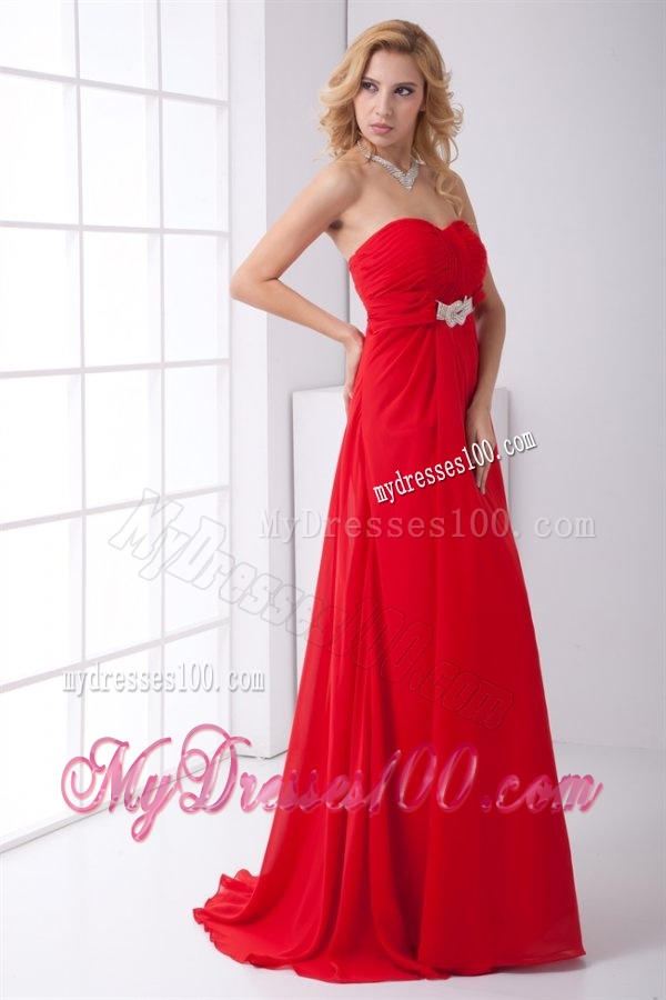 Empire Strapless Beading Backless Red Chiffon Evening Dress