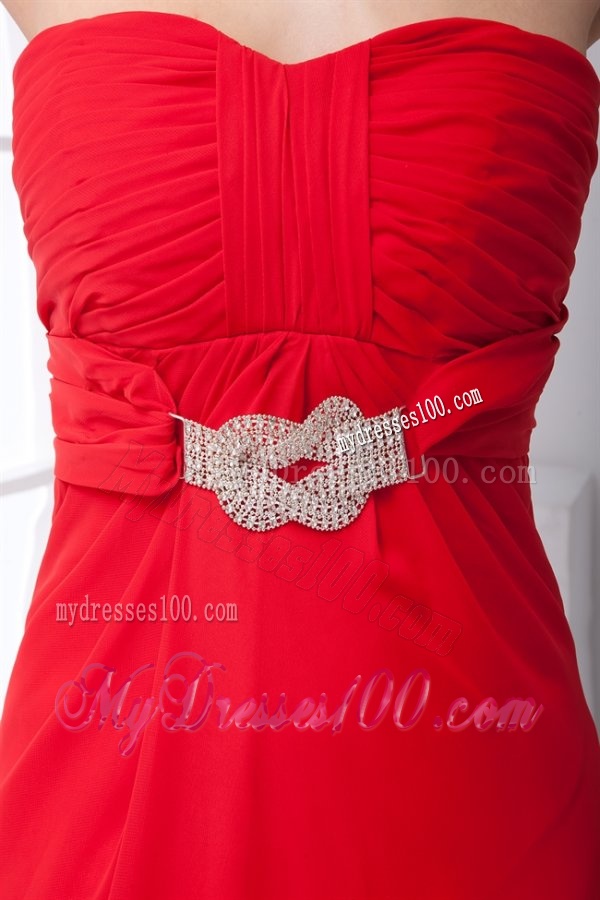 Empire Strapless Beading Backless Red Chiffon Evening Dress