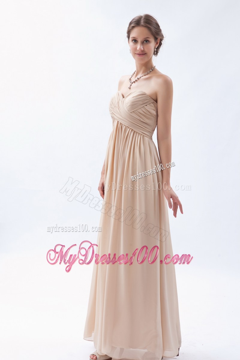 Perfect Ruched Sweetheart Champagne Dresses for Prom of Ankle-length