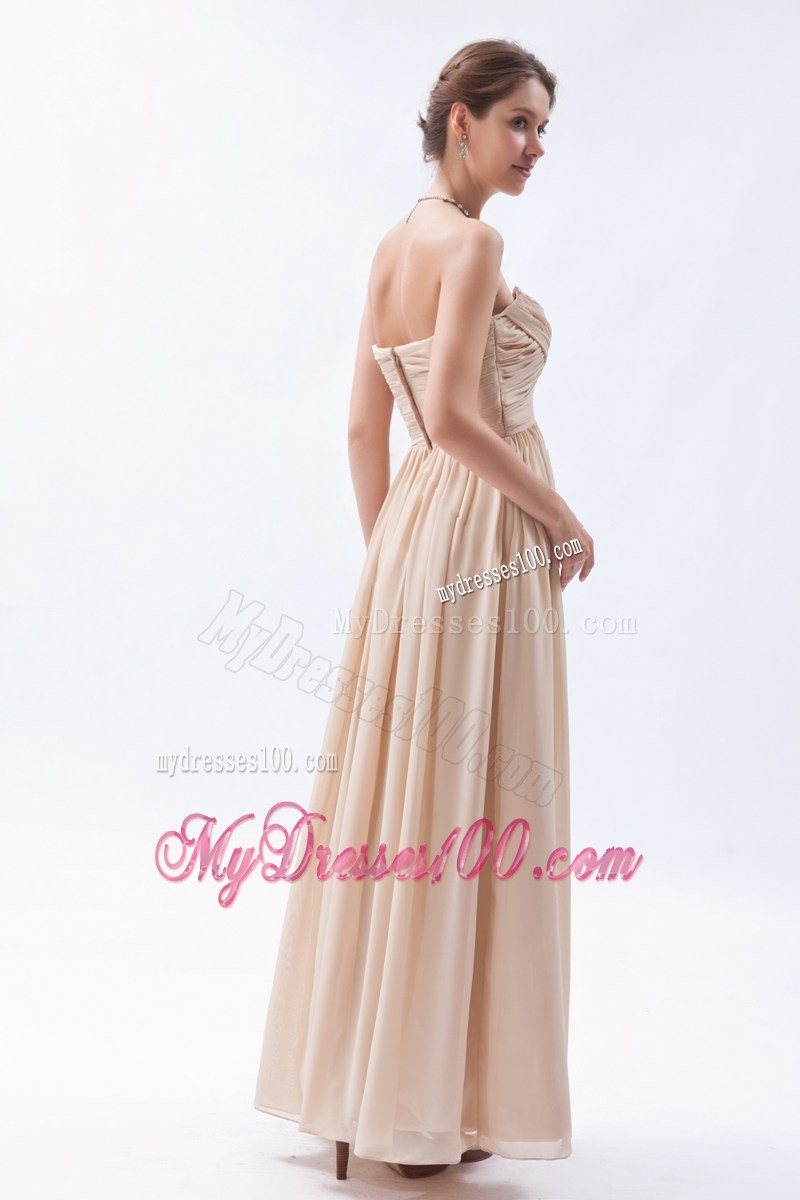 Perfect Ruched Sweetheart Champagne Dresses for Prom of Ankle-length