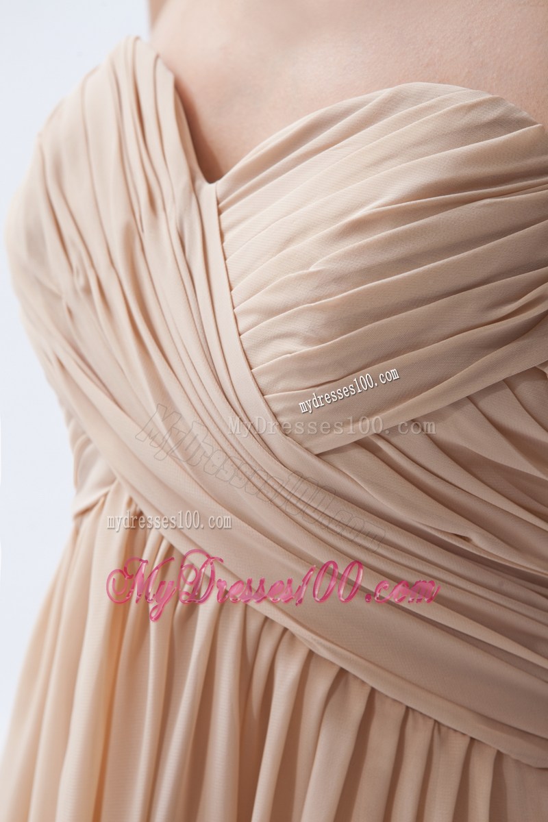 Perfect Ruched Sweetheart Champagne Dresses for Prom of Ankle-length