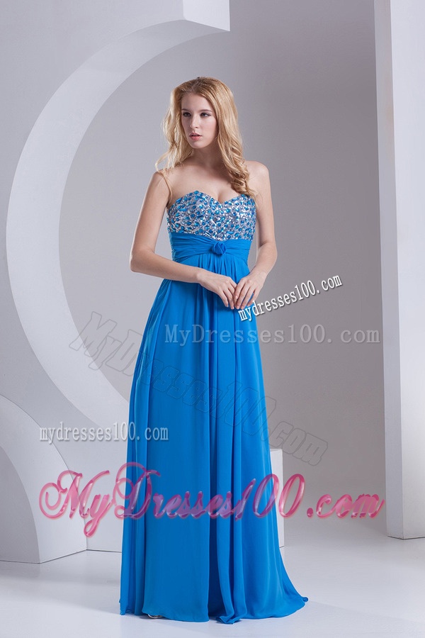 Empire Sweetheart Chiffon Beading Deep Sky Blue Evening Dress