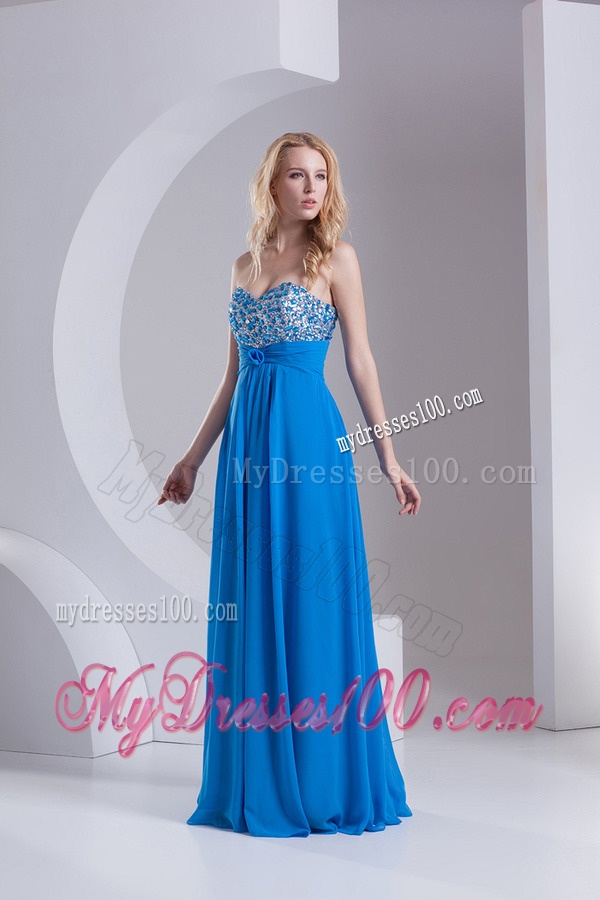 Empire Sweetheart Chiffon Beading Deep Sky Blue Evening Dress