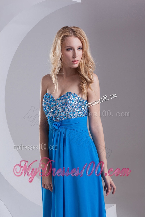 Empire Sweetheart Chiffon Beading Deep Sky Blue Evening Dress