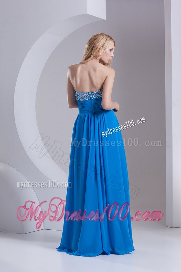 Empire Sweetheart Chiffon Beading Deep Sky Blue Evening Dress