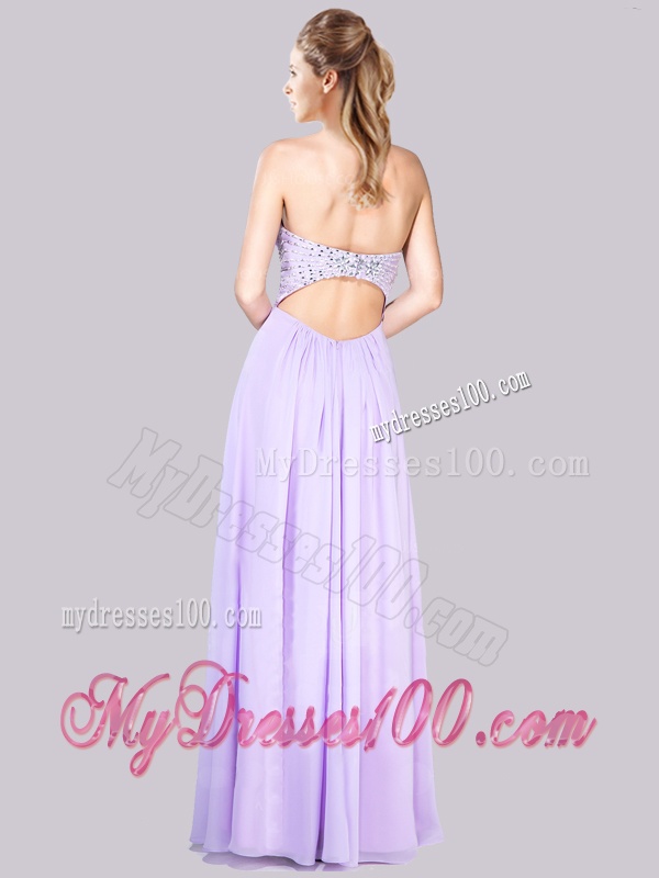 Exclusive Empire Button Up Beaded and Ruched Evening Dress in Lavender