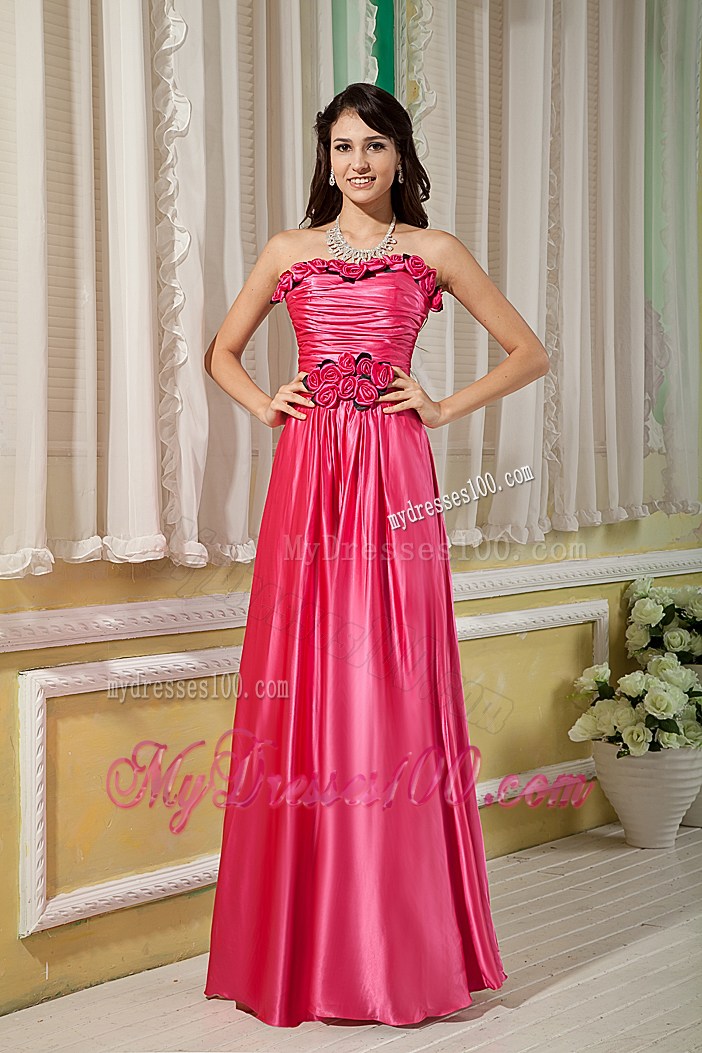 Flowers and Ruches Decorate on Floor-length Prom Gowns in Hot Pink