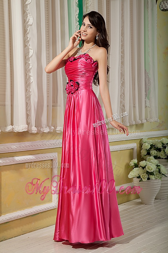 Flowers and Ruches Decorate on Floor-length Prom Gowns in Hot Pink