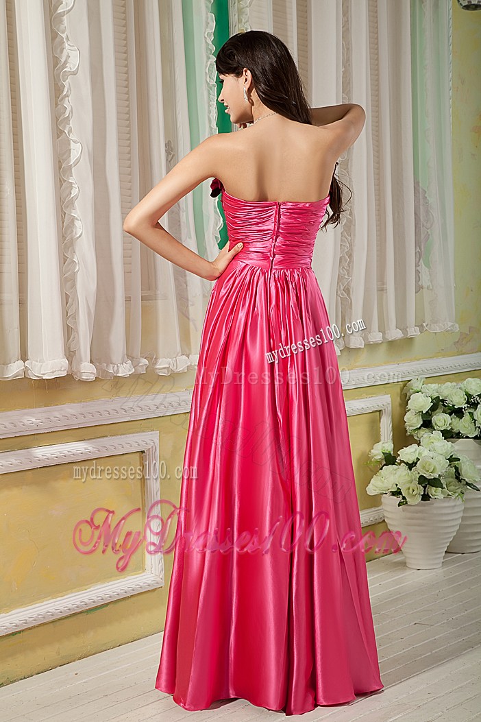 Flowers and Ruches Decorate on Floor-length Prom Gowns in Hot Pink