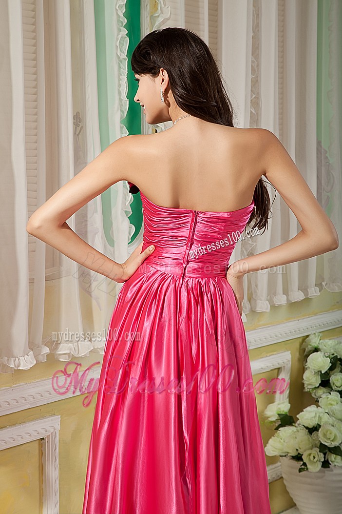 Flowers and Ruches Decorate on Floor-length Prom Gowns in Hot Pink