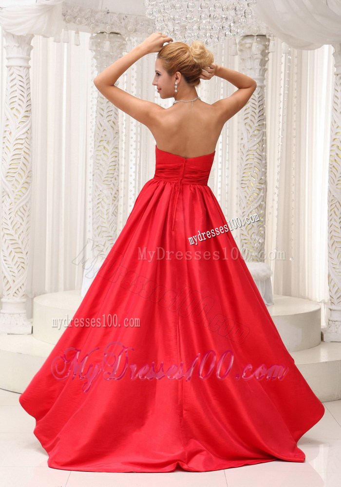 Ruches and Ruffles Accent Rd Taffeta High-low Prom Gown of Brush Train