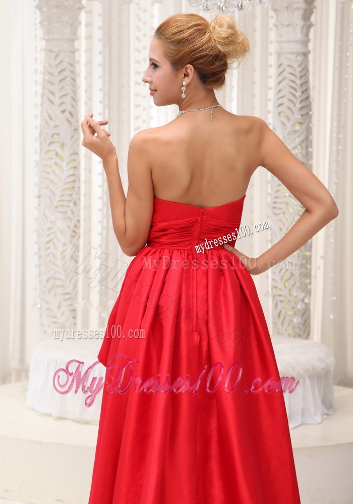Ruches and Ruffles Accent Rd Taffeta High-low Prom Gown of Brush Train