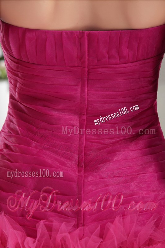 Ruched Fuchsia Sweetheart Floor-length Dresses for Prom with Small Ruffles